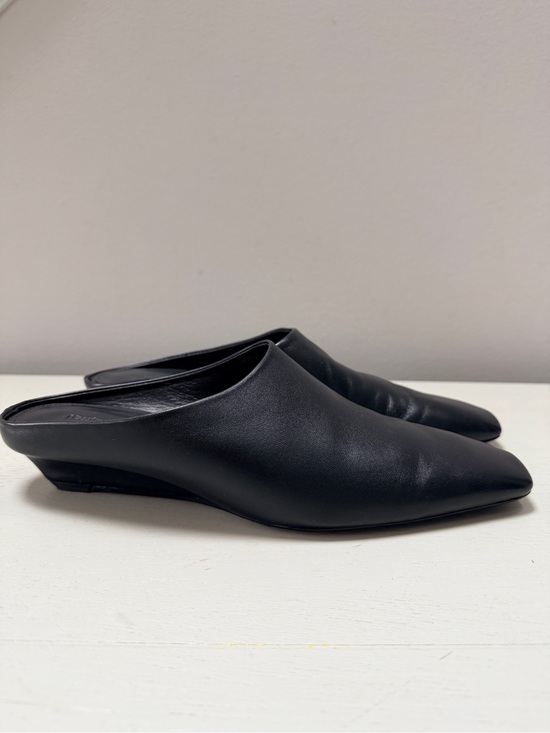 Massimo Dutti Shoes - Massimo Dutti Black Leather Wedge Slip-On Mules